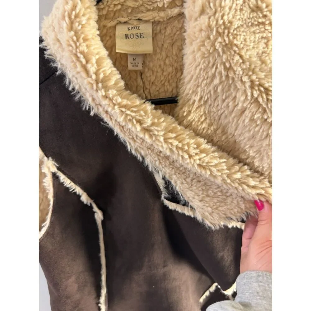 Knox Rose Women’s M Brown Faux Suede Sherpa Vest
